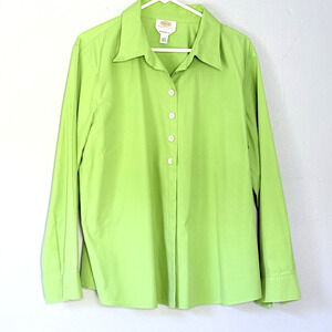 Talbots Top 22 W Petites Lime Green Wrinkle Resistant Button Up Preppy Colorful